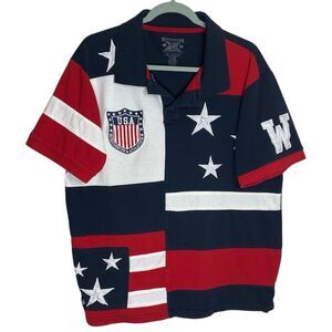 Winchester Rifle Co Polo Shirt Mens 2XL XXL USA Flag Patriotic Americana RWB